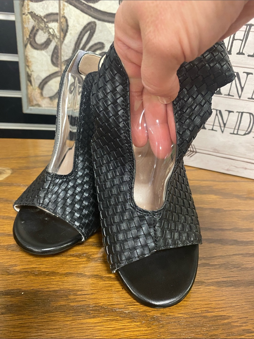 Black Woven “Dana” Triangle Heeled Sandal- Size 7.5 NWOT - Picture 4 of 9